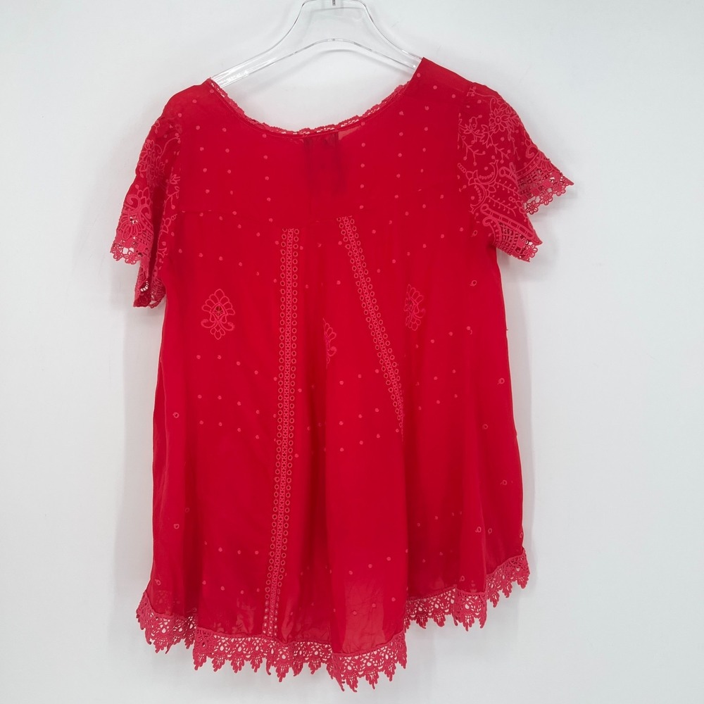 Johnny Was Top Womens S Hot Pink Embroidered Boho Floral Blouse Lace Relaxed - Picture 2 of 9